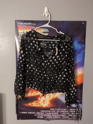 Express Women's Blouse Black White 100% Silk Polka Dot Sheer Strap Top Size XS