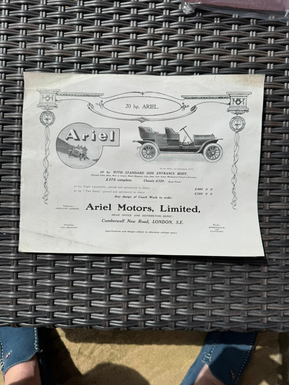 Ariel Motors Limited Pre Ww1 Motor Car Automobile Sales Brochure