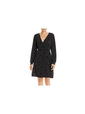 Женское черное вечернее платье VERO MODA с длинным рукавом и V образным вырезом выше колена из искусственной кожи с запахом M