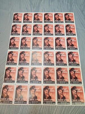 Vtg Fire Prevention Week  1959 Sheet Of 36 Stamps