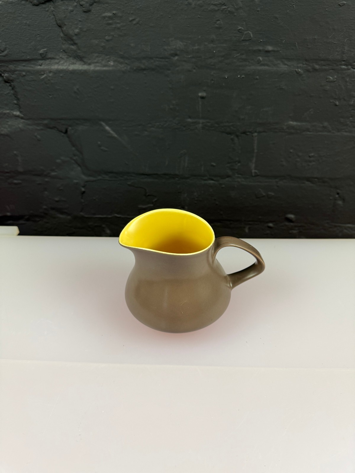 Poole Twintone Sweetcorn Yellow Brazil Brown Milk / Cream Jug 10.5 cm High