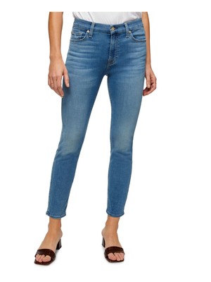 

7 FOR ALL MANKIND Женские синие джинсы скинни до щиколотки с молнией и карманами для подростков, Синий, 7U005887