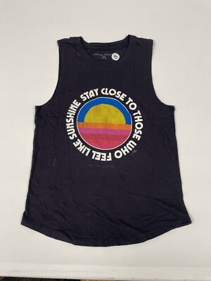 Spiritual Gangster Sunshine Black Sleeveless Graphic Muscle Tank Size S