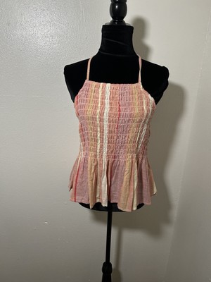 NWT Francesca's Mi Ami Striped Halter Crop Top Blouse Size S Pink White Blue