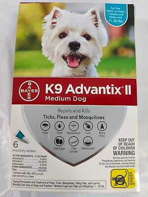 K9 Advantix II Flea and Tick Prevention 6 Pack ，for Medium Dogs 11-20 Pounds
