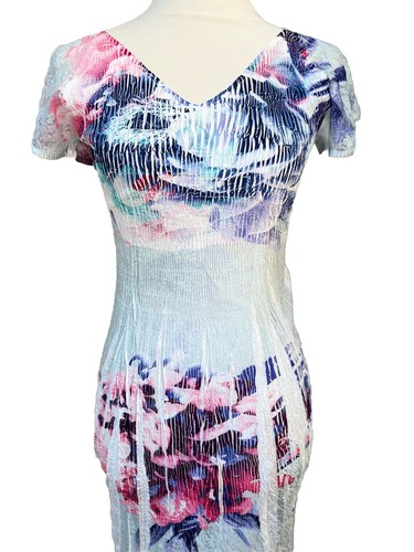 Komarov Lace Detail Crinkle Short Sleeve V-Neck Floral Midi Dress Size S NWOT