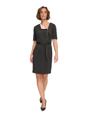 DKNY Womens Black Unlined Zip Neck Accent Elbow Sleeve Sheath Dress 10