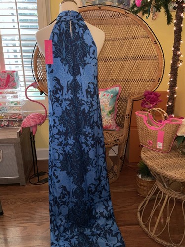 Pre-owned Lilly Pulitzer Donita Maxi Dress Navy Spotting A Pattern Size 4,16 In Multicolor