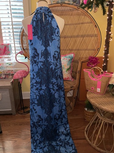 Pre-owned Lilly Pulitzer Donita Maxi Dress Navy Spotting A Pattern Size 4,6,16 In Multicolor