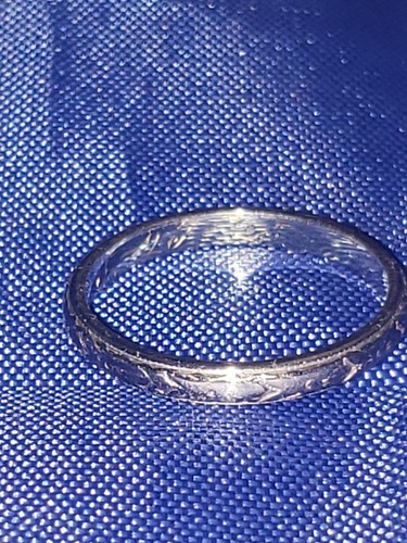 14k White Gold and Platinum Art Deco Mens Wedding Band Size 7 1910c