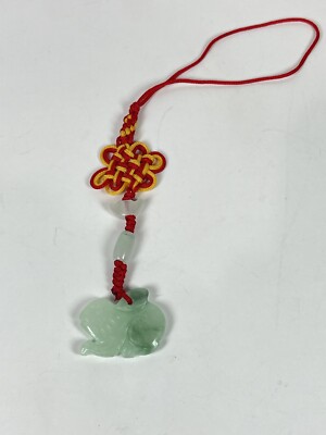 Hand Carved Natural Jade Chinese Zodiac Rabbit Pendant Knot CellPhone Car Charm