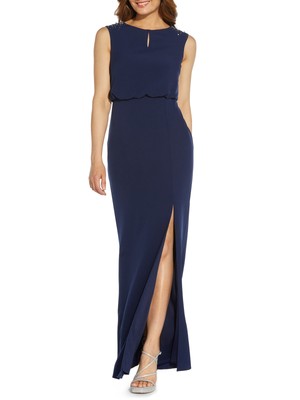 

ADRIANNA PAPELL Женское темно-синее вечернее платье макси без рукавов на подкладке, Navy