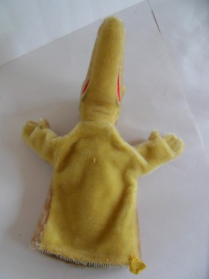 Steiff alligator croodile hand puppet mohair w button flag stuffed animal 2241