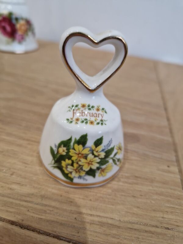 Vintage Bone China February Bell With Heart And Flowers 7.5cm Tall #