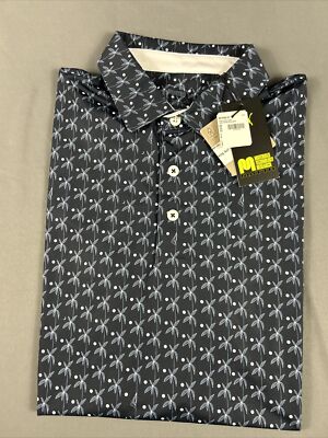 Puma Golf Shirt Polo Mattr Palms Print Medium Navy Blue Polyester NWT MSRP $80