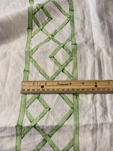 KRAVET BAMBOO GREEN AND CREAM/WHITE LINEN REMNANT CHINOISERIE 27”x54”