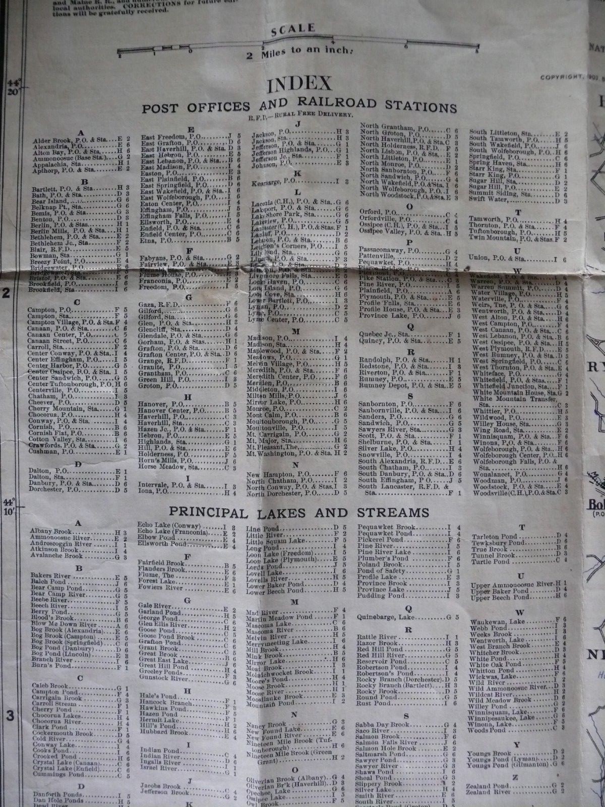 WHITE MOUNTAINS & CENTRAL NEW HAMPSHIRE TOPOGRAPHICAL MAP by Scarborough 1903
