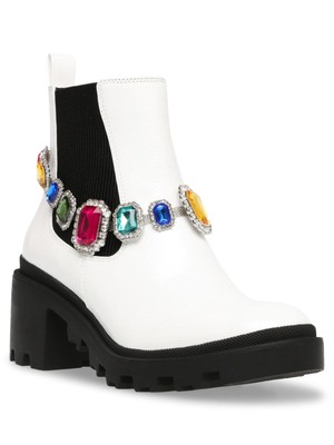 

BETSEY JOHNSON Женские белые ремешки с драгоценными камнями 1 Платформа Jenesis Block Heel Moto 9,5 M, Белый, JENE01S5