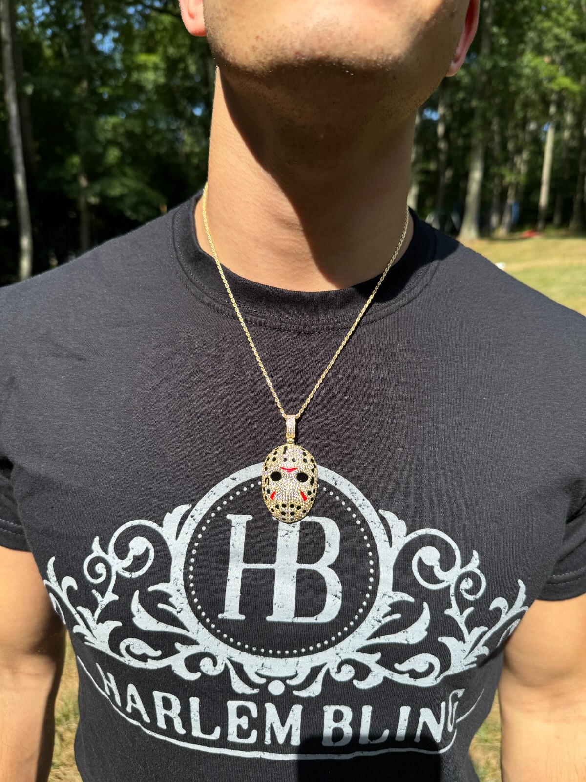 Pre-owned Hip Hop Real Moissanite Friday The 13th Jason Iced Pendant Necklace 925 Silver / Gold In White