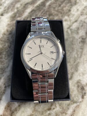 TFX By Bulova White Dial Date Indicator Round Stainless Watch -New Needs Battery