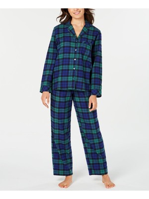 

FAMILY PJs Женская темно-синяя клетчатая рубашка на пуговицах Прямые брюки Фланелевая пижама, Navy