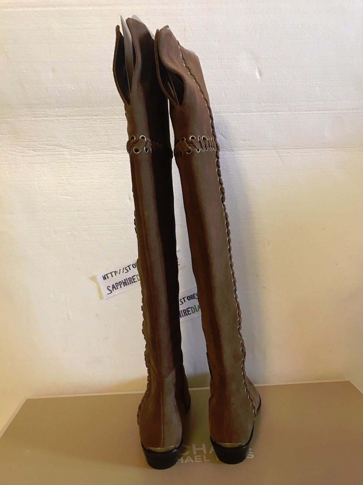 Pre-owned Michael Kors Michael  Malin Over The Knee Boots Dark Caramel Suede 5.5m $395.00 In Brown