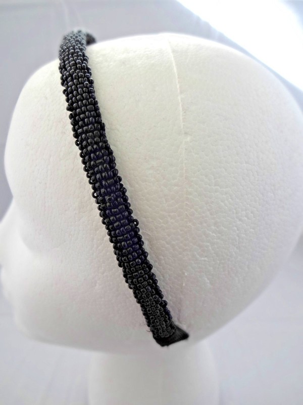 Beaded Headband Seed Beads Solid Colored Ribbon Edges