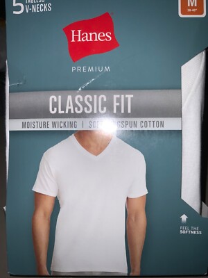 Hanes Premium Soft Ringspun Cotton Classic Fit V-NECK T-shirts WHITE Wicking