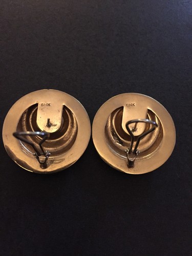 Vintage 14K Yellow Gold Big Round Shell Omega Back Earrings 16g