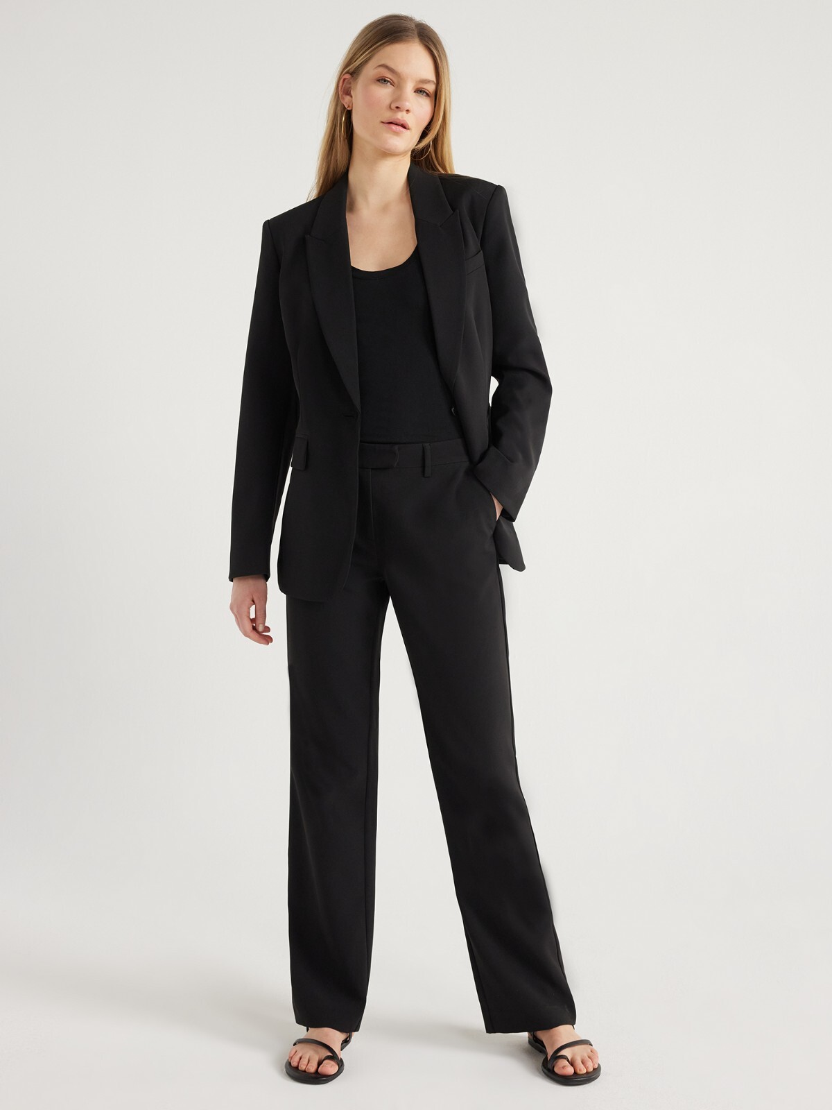 Scoop Women's Ultimate Crepe One Button Suit Blazer, Size M Black