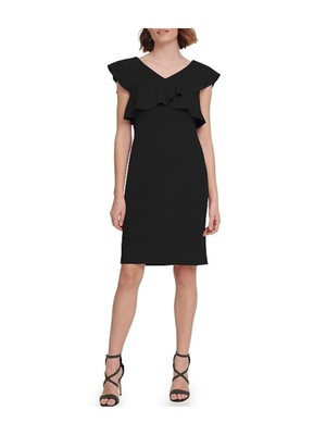 

DKNY Женское черное вечернее платье-футляр с V-образным вырезом и короткими рукавами выше колена. Размер, Черный