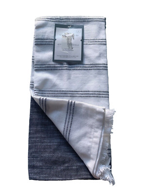 THRESHOLD Dishtowels Set/2 KITCHEN Cotton White Grey Stripe OEKO-TEX NWT