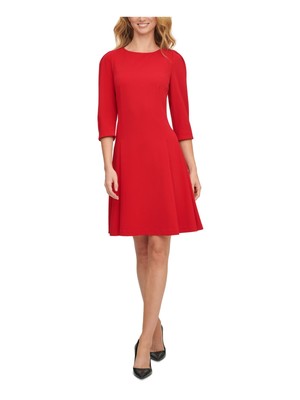 

DKNY Женское красное платье-трапеция с круглым вырезом выше колена и пуфом на работу, Красный