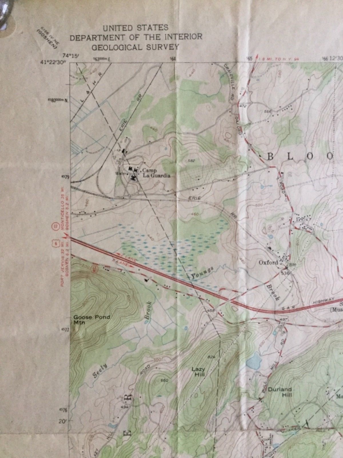 Vintage Topographical Map - Monroe, N.Y. Quadrangle Tuxedo - 1957