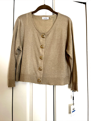 NWT Calvin Klein Cardigan Sweater Gold Metallic Knitted Toggle Button Size XL
