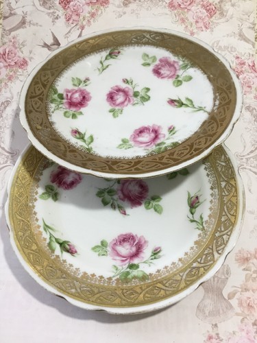 2- Antique Royal Bayreuth Bavaria Cookie Plate Desert Dish Tea Saucer Pink Rose
