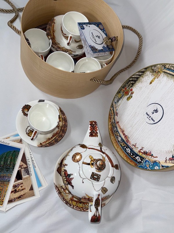 Silk Road Uzbek Teapot & Tea Set with Decorative Box