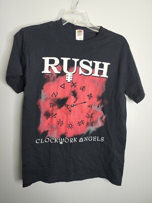 Men s M Rush 2012 Clockwork Angels Concert Tour T-Shirt  Black Double Sided 
