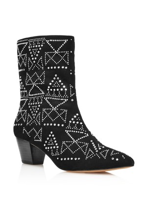 

REBECCA MINKOFF Женские черные кожаные ботильоны Hessania Toe с наборным каблуком, Черный, P1807080KS
