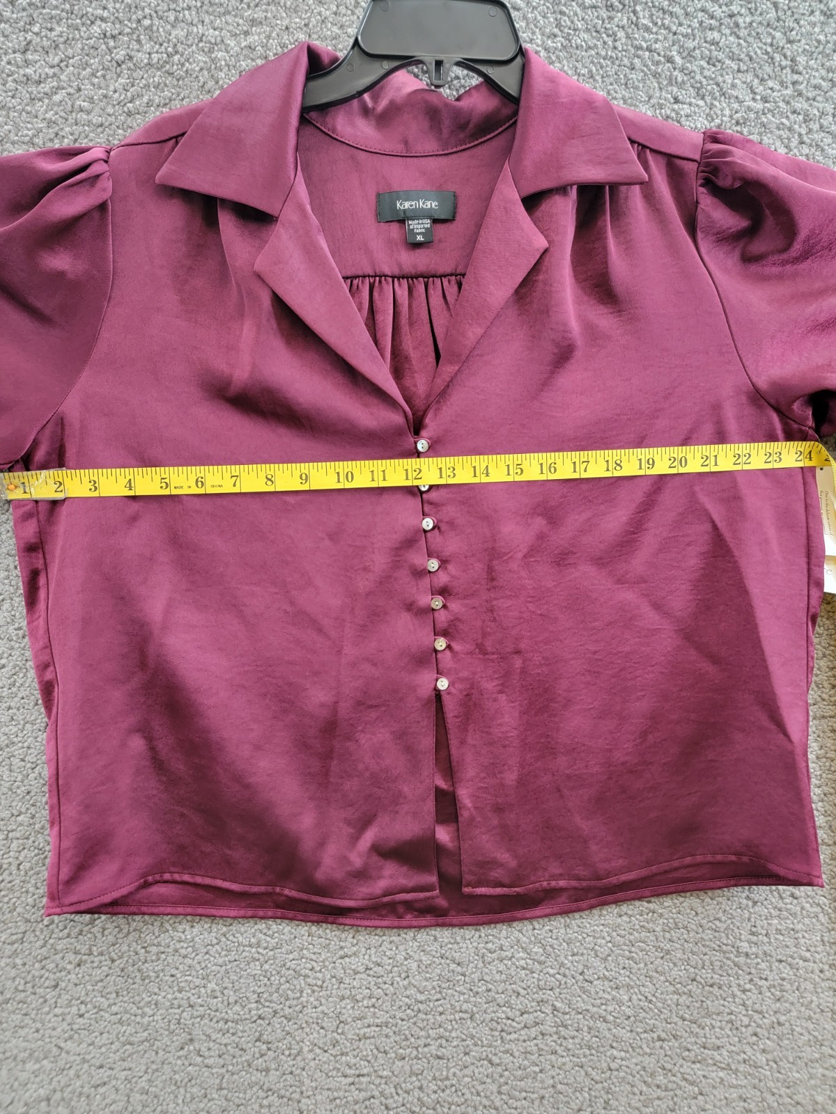 Karen Kane Shirred Blouse Womens XL Wine Solid Collared Long Sleeve Button Front - Picture 7 of 16