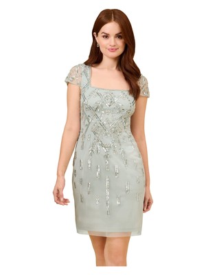 

ADRIANNA PAPELL Женское голубое платье-футляр с подкладкой и короткими рукавами Petites, Light blue