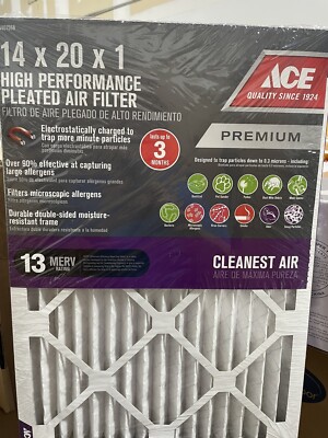 ACE (Pack Of 6) 14x20x1 Pleated Premium 13 MERV Air Filters - AH1-1420-13-6