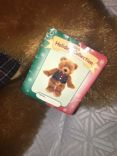 NWT- HTF-RARE-23” 2001 Holiday Bear teddy bear plush w/ Plaid Vest & Bow Tie