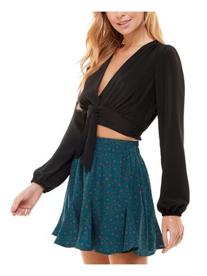 Женский черный укороченный топ-блузон CITY STUDIO с завязкой на талии и коротким рукавом для юниорок L