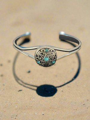 Vintage Sky Blue Stone Snap Button Jewelry Bangle Bracelet