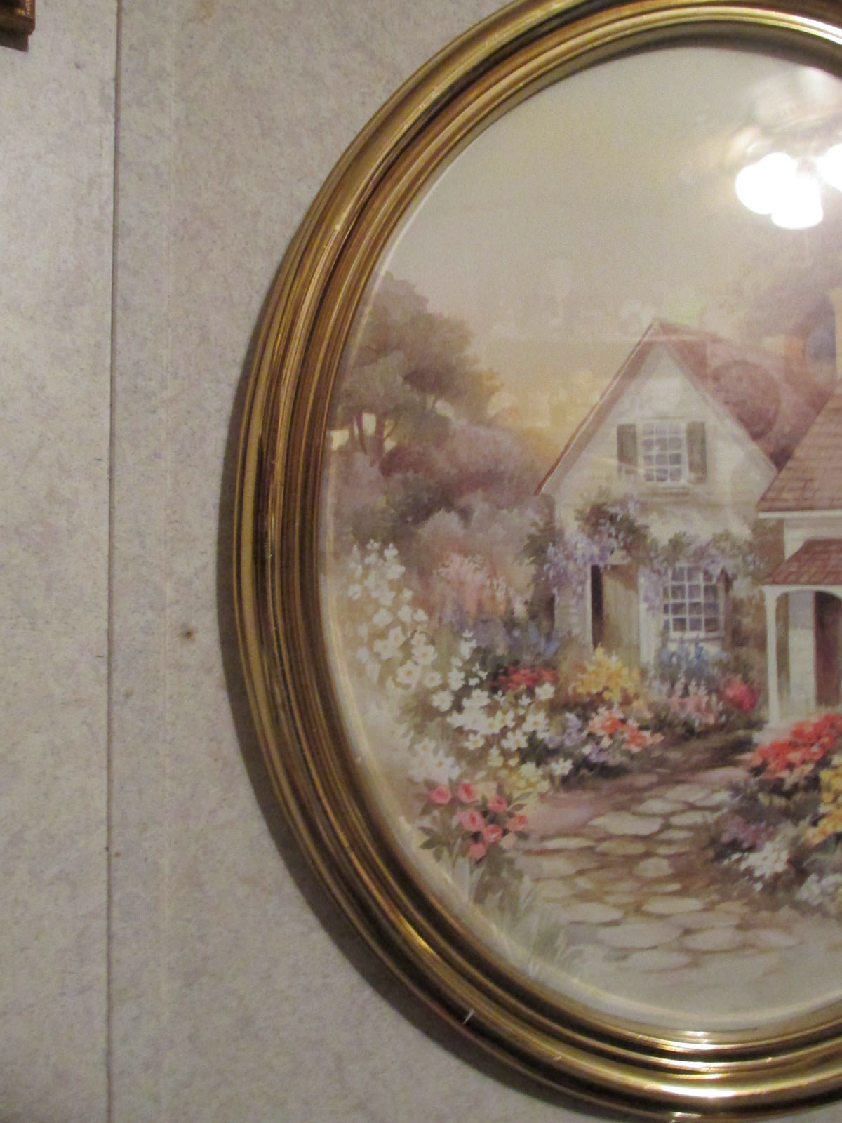 Vintage Home Interiors Oval Wall Picture Cottage & Flowers