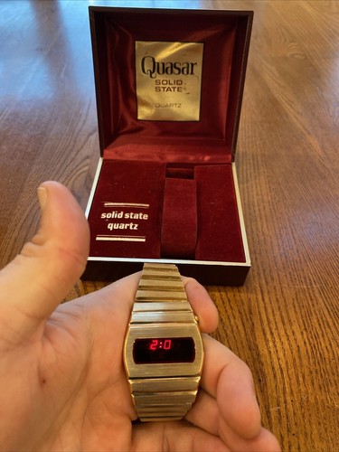 Vintage QUASAR Time Corp LED DIGITAL Solid State Quartz Watch Gold Tone Metal eBay