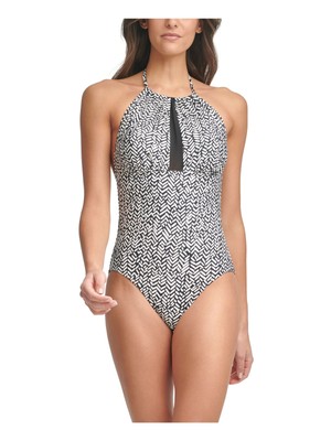 

Женский черный купальник CALVIN KLEIN, черный цельный купальник со съемными чашками и вырезом через шею