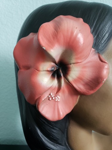VTG MARWAL CHALKWARE POLYNESIAN HAWAIIAN WOMAN HIBISCUS FLOWER HEAD BUST VG USED