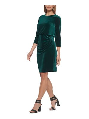 DKNY Womens Zippered 3/4 Sleeve Jewel Neck Above The Knee Party Blouson Dress